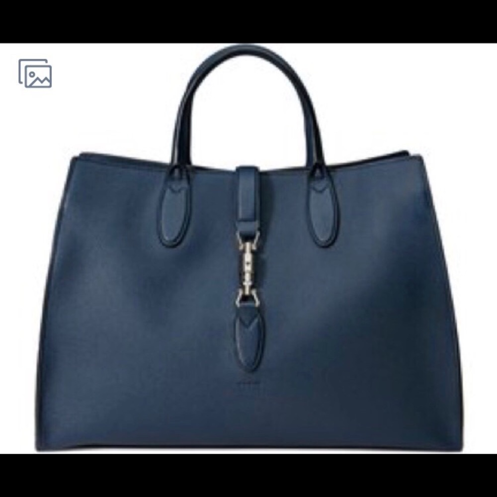 AUTH Gucci Navy Leather Jackie Top Handle Bag
